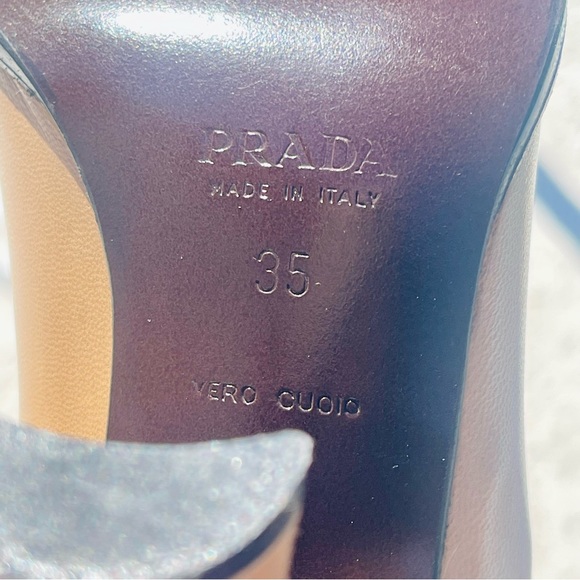 SOLD Prada Beige Brown Colorblock Leather Rosebud Embellished Square Toe Pumps - Picture 13 of 15